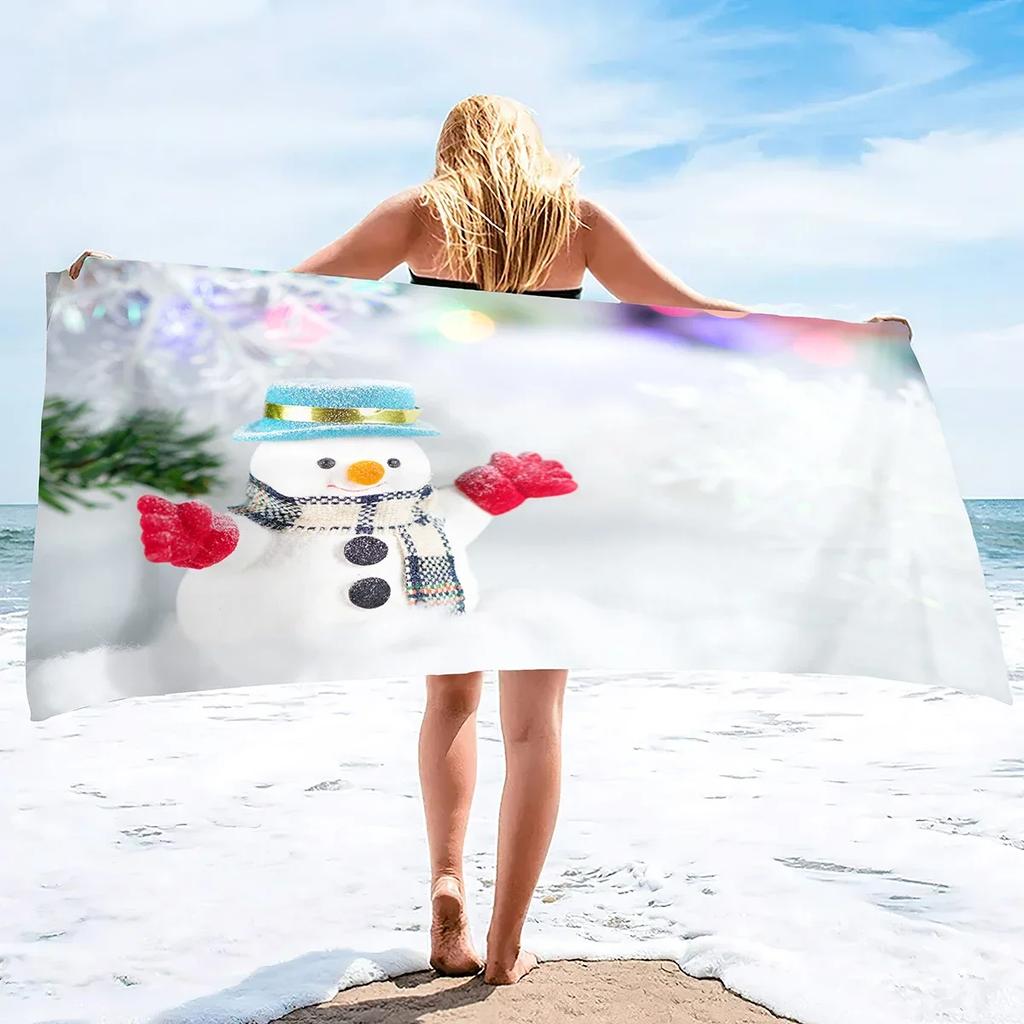Snowman Microfiber Sand Free Beach Towel,Large Super Absorbent Lightweight Towel for Travel Pool Swimming Bath Christmas Xmas