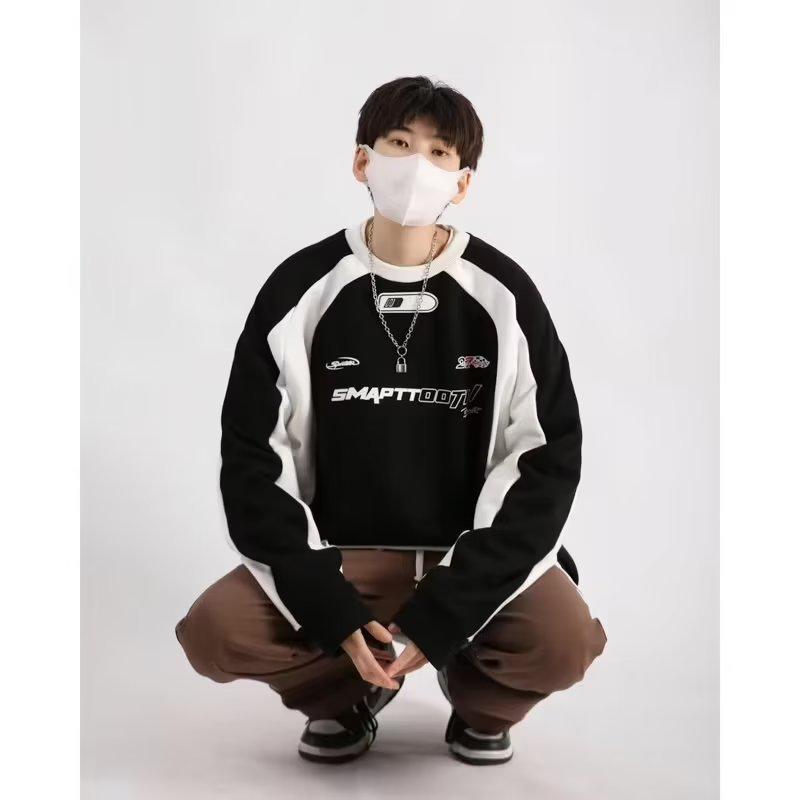 

Американский бренд, толстовка контрастного цвета - Свободная, с длинным рукавом, Осень/Зима, Унисекс, Модный стиль Гонконга XL чёрный