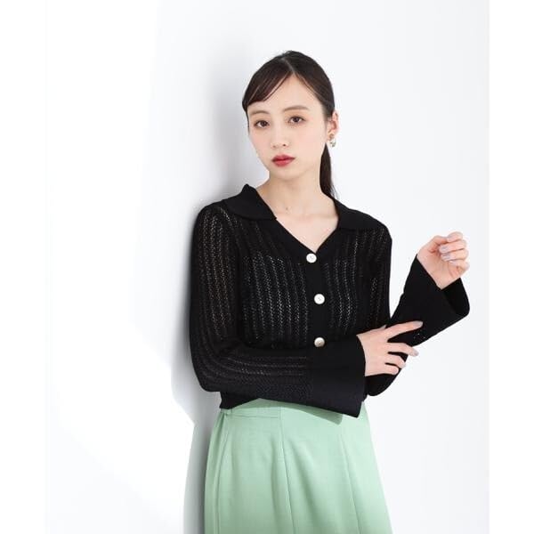 [JILL by JILL STUART] [Pre-order: Scheduled to arrive late March - early April] Mesh Collared Cardigan Top