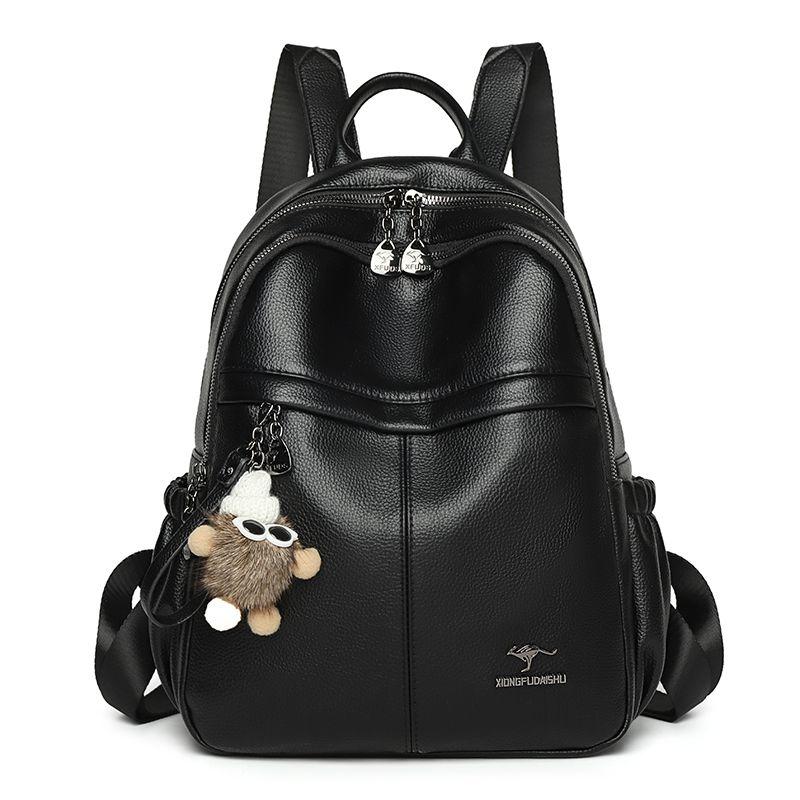 

Kangaroo Backpack Women s Genuine Leather 2025 Summer New Arrival Stylish and Lightweight Ladieswear Large Capacity Work Travel Backpack Soft Leather Black