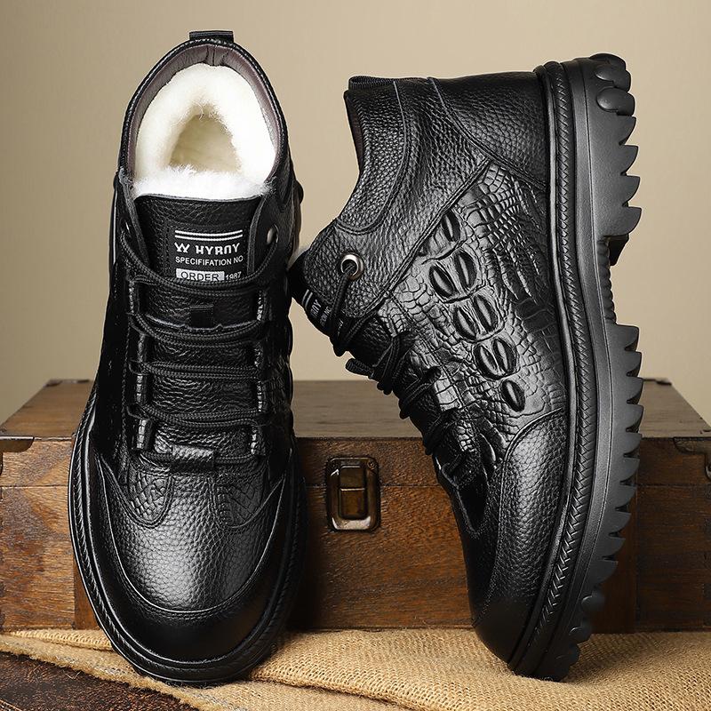 First layer cowhide wool snow cotton shoes men's shoes winter velvet thickened high-top leather shoes warm dad winter shoes genuine leather