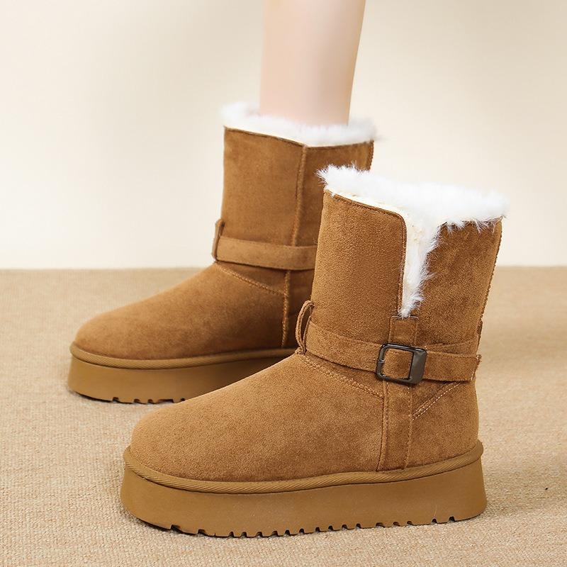 Thick-soled two-wearing medium tube snow boots women's winter new fur integrated fluff cotton boots piled and piled cotton shoes