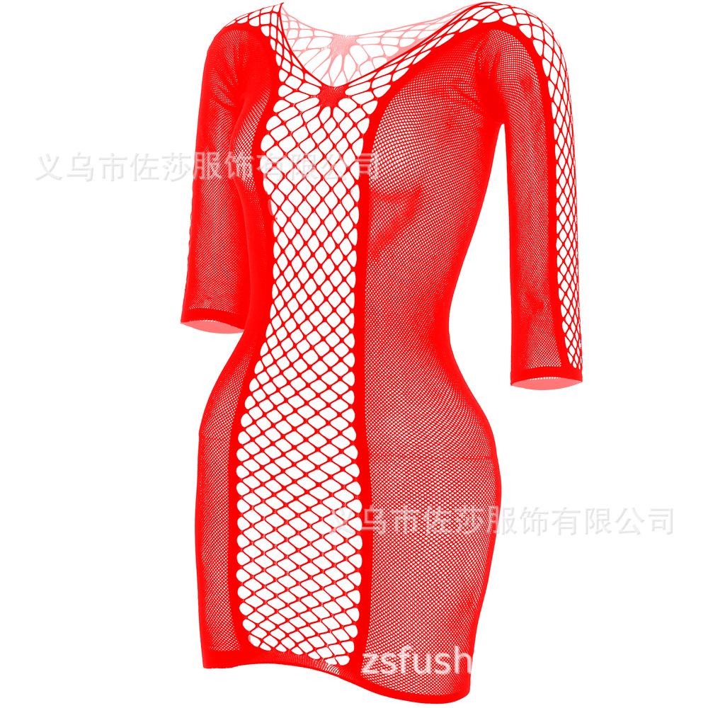 Sex Underwear New Short Skirt Hip Skirt Mesh Coat Hollow Sexy Temptation Sexy Long Sleeves