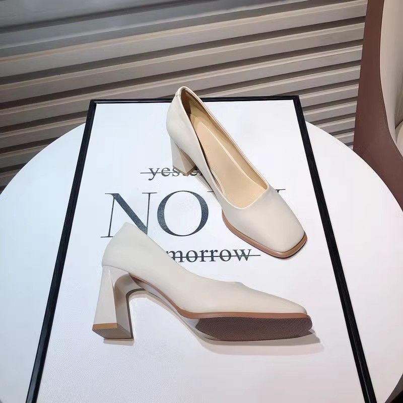 Internet Celebrity Explosion High Sense Black Work Shoes Women's Korean Version of Professional High Heels Light Mouth Thick Heel Square Head 