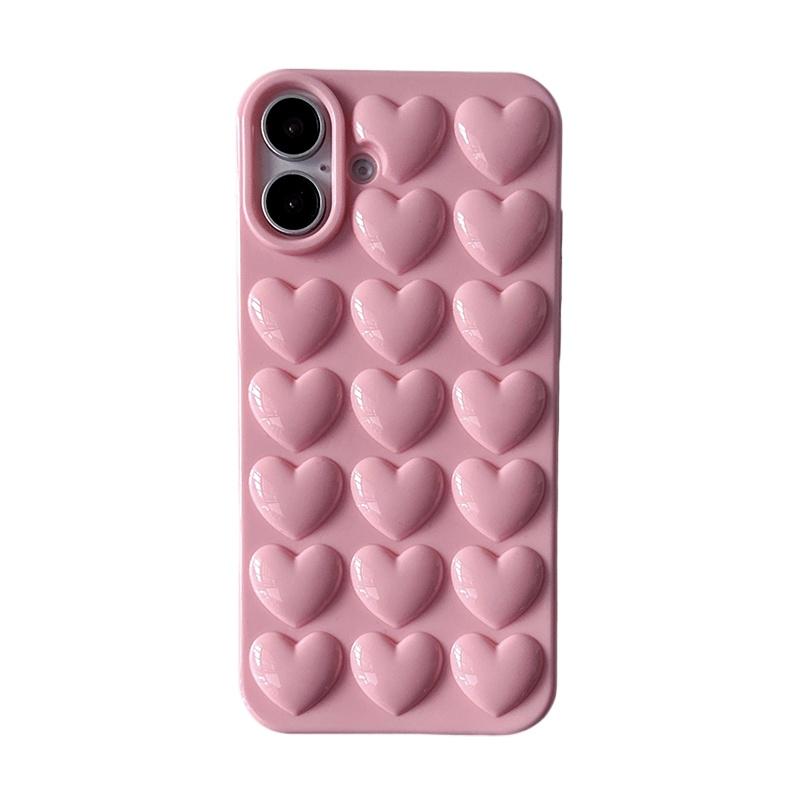 Pink 3D Bubble Pop Heart Cute Girly Phone Case For iPhone 17 Air 16 15 14 Plus 13 12 11 Pro Max Soft Silicone Back Cover Funda