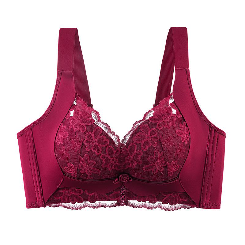 Autumn and Winter Underwear Women's Small Breasts Gather and Show Big Lace Lift Red Bra Close Sub-breasts Anti-sagging Beautiful Back Bra