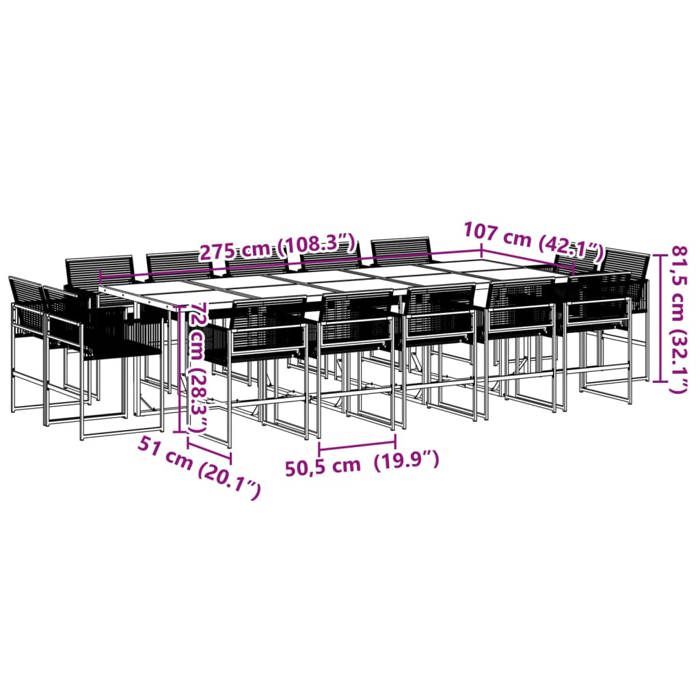 VidaXL Ensemble à manger de jardin 15 pcs noir résine tressée, ensemble de salle à manger d'extérieur, meuble de salle à 3295041