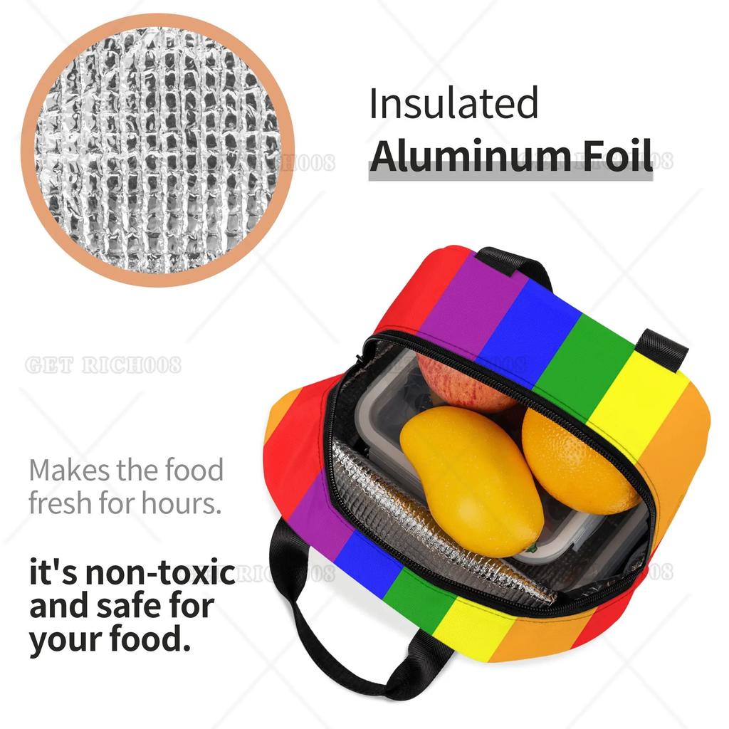 Love Rainbow Lbgt Lunch Bag Colorful Stripe Lunch Bag Small for Men Women Outdoor Picnic Work School Lunch Box Bag Insulated