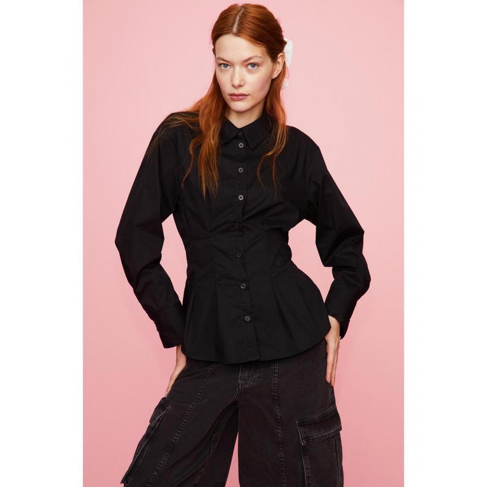 

H&M tapered waist poplin shirt black 1194689002