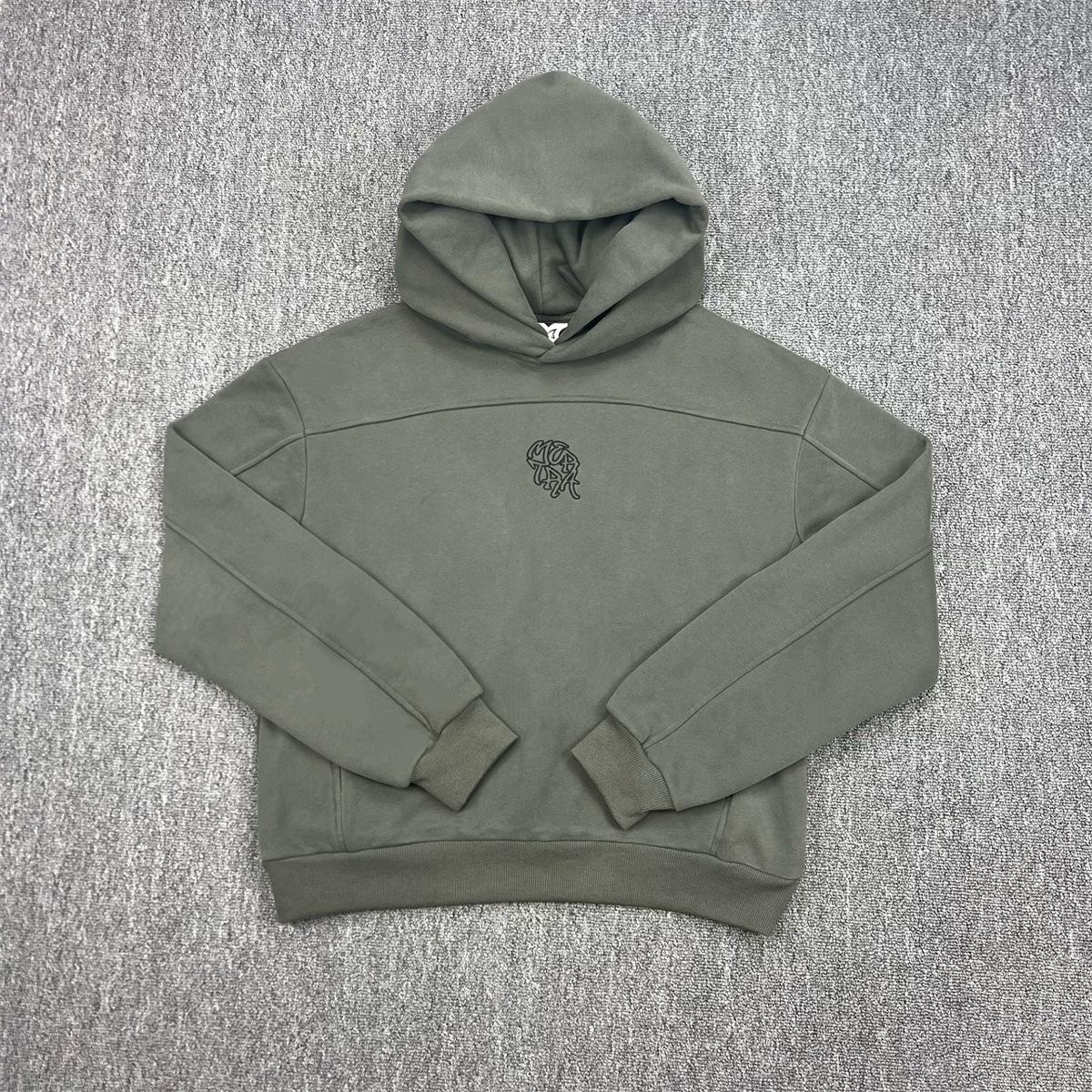 

Mertra Unisex Double Hood Hip Hop Embroidered Logo Hoodie with Plus Velvet Casual Sport Style XL сірий колір/оливковий