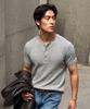 Michikoleondeonseupocheu [2Pack] Waffle Henley Neck Muscle Fit Short Sleeve T-Shirt
