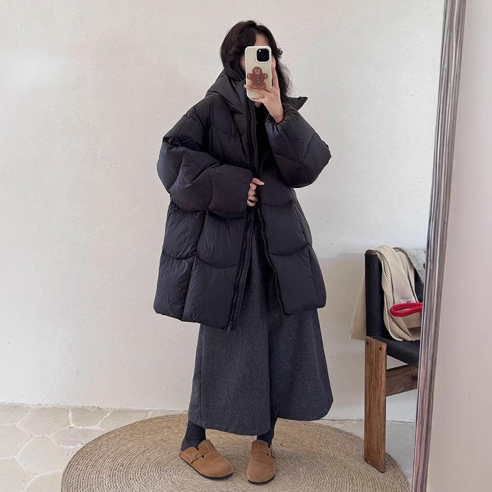Women's Mid-length New Style Cotton Coat, Simple Hooded Puff Korean Style Loose Thickened Cotton Jacket