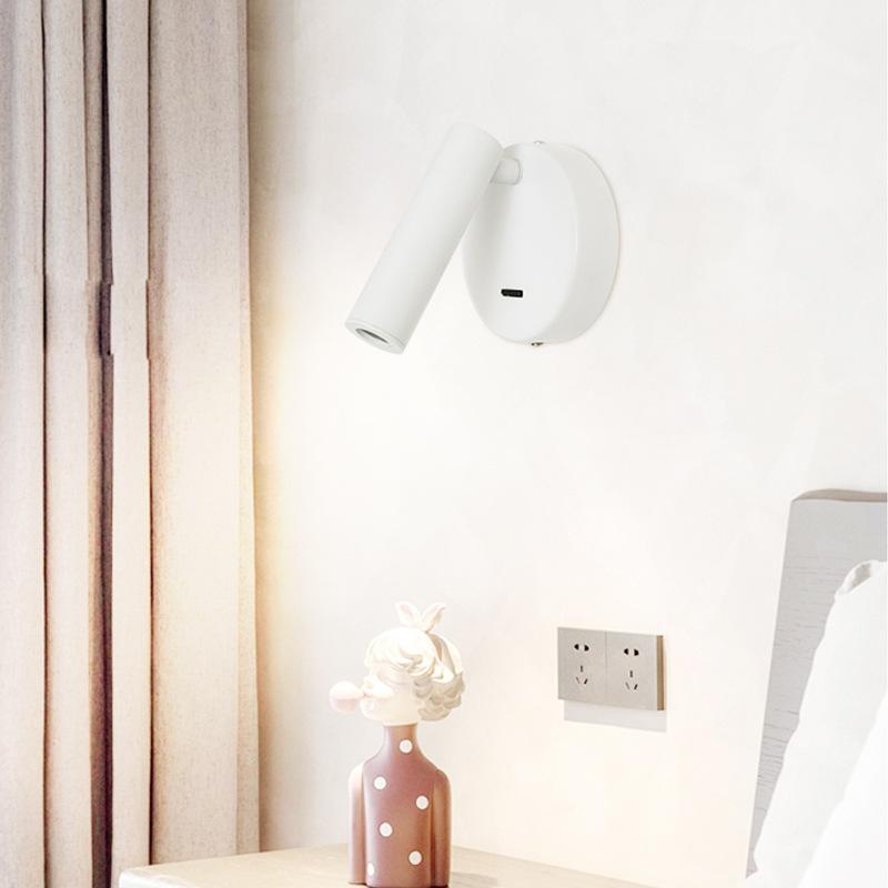 Anti-glare Bedroom Bedside Wall Lamp Hotel Bedside Reading Small Spot Light Indoor Simple with Switch Background Wall Lights