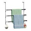 Extendable Towel Hanger, Door Hook, 3 Tiers with 2 Hooks, No-Hole Installation, Space-Saving for Bathroom and Kitchen, Black