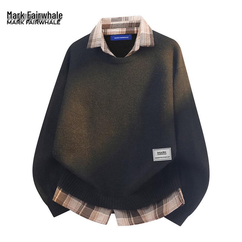 Men s Mock Layered Lapel Knit Sweater XL