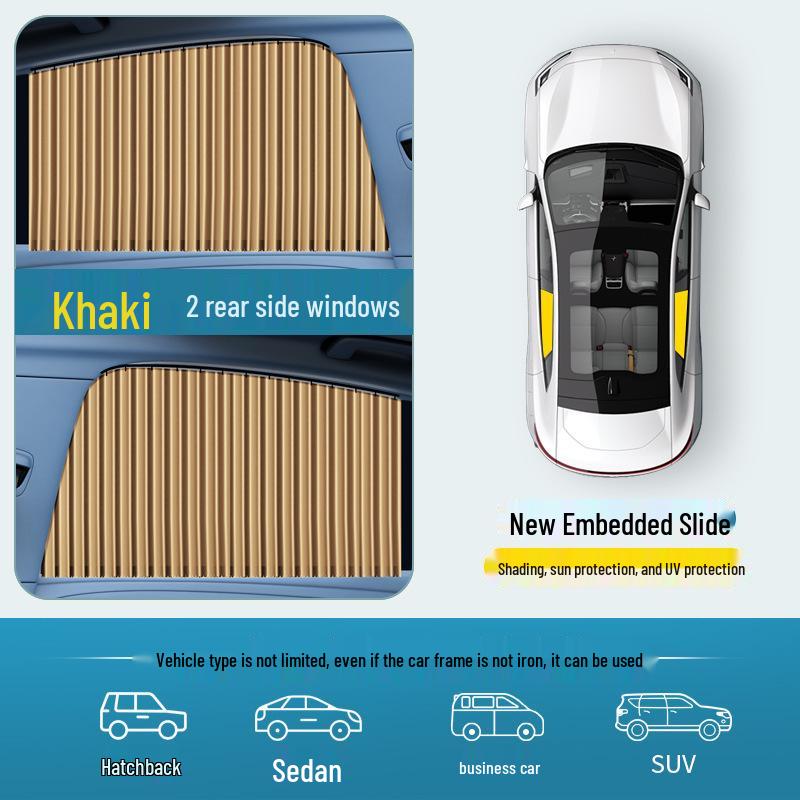 Automatic Retractable Car Sunshade Curtain with Embedded Blackout Privacy and Magnetic Track for Side Windows