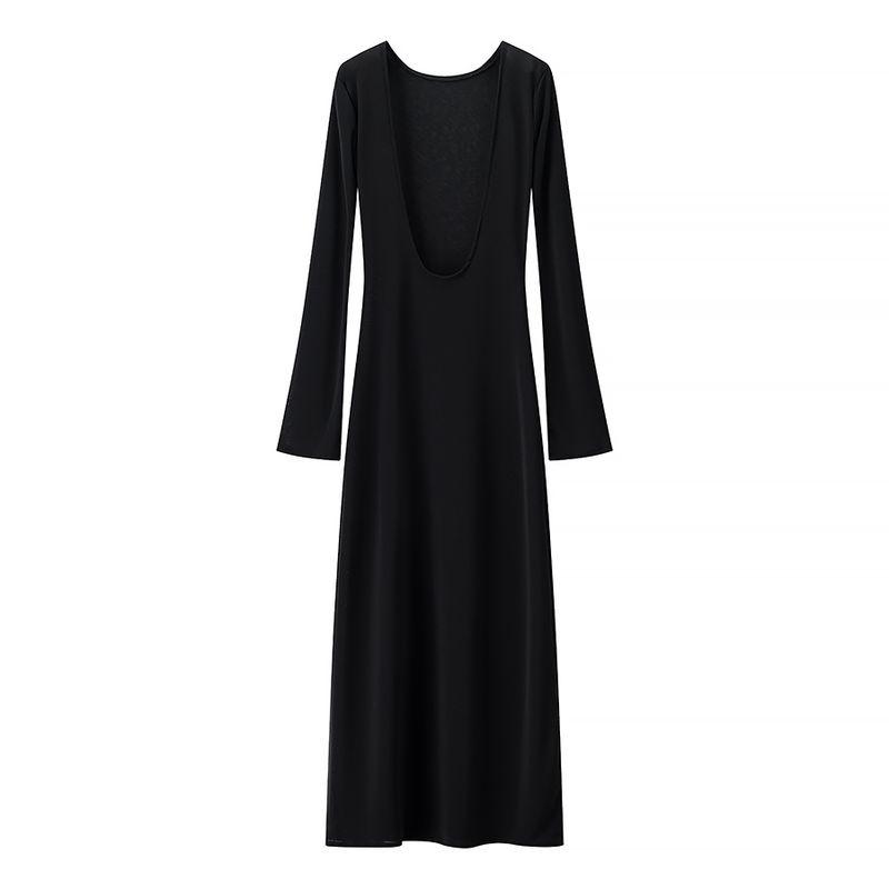 

Beautiful and Pure Desire for Seaside Wear Sexy Gyaru Perspective Backless round Neck Temperament Holiday Style Long sleeve dress Black L