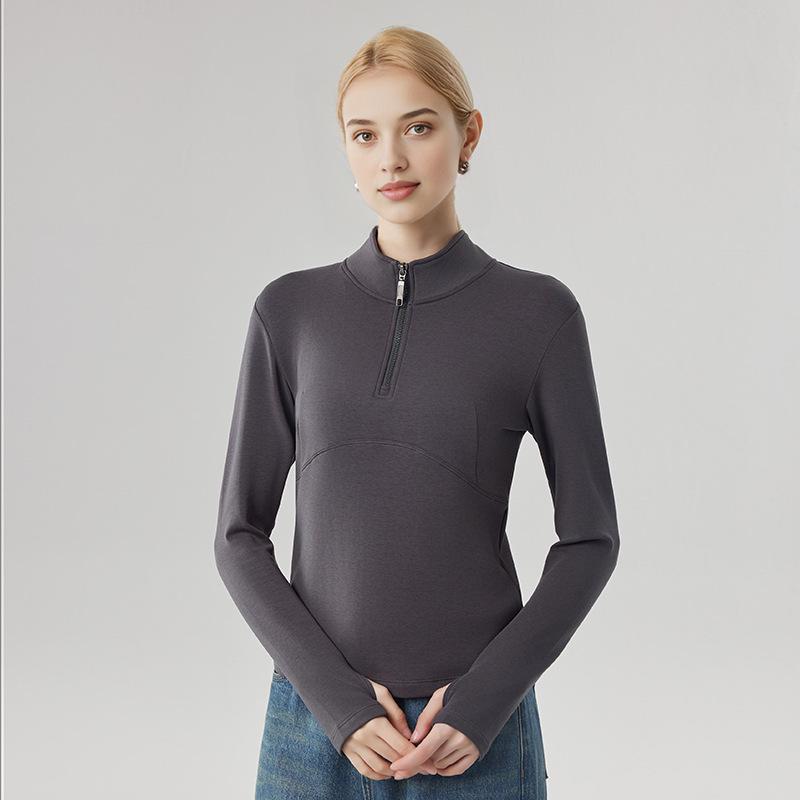 Women's Stand-Up Collar Half-Zip Slimming Yoga Sweatshirt - Warm, Thick, Breathable Long Sleeve Outerwear