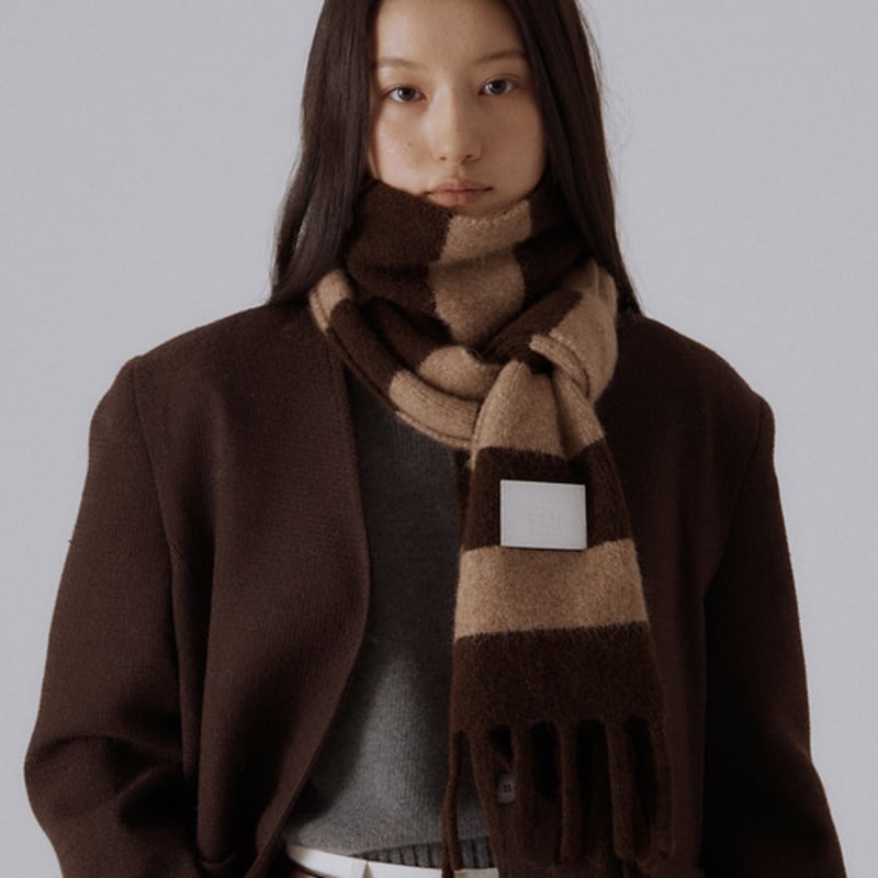 SILN Bold stripe knit muffler (BROWN/CAMEL)