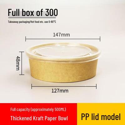 Disposable Kraft Paper Round Takeaway Bowls with PP Lids
