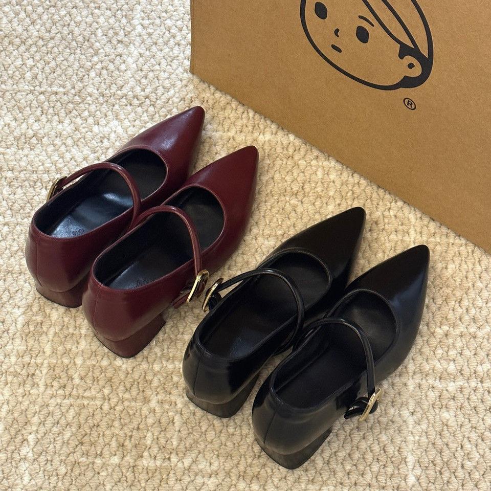 Mary Jane shoes women's 2025 early spring new French retro niche design sense one word with light mouth thick heel single shoes