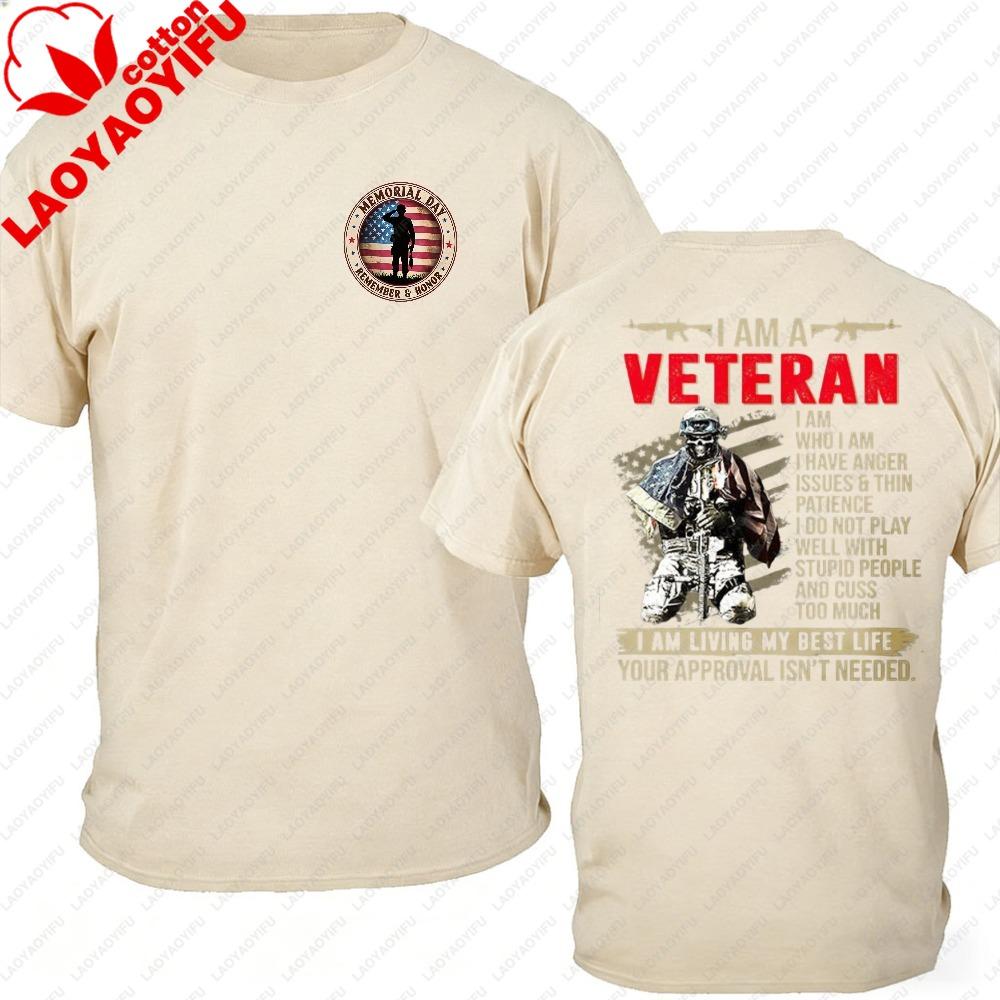 I Am A Veteran Unisexs Oversized Tshirt Skeleton Soldier Usa Flag Graphic Heavy Cotton American Patriotic Military Streetwear