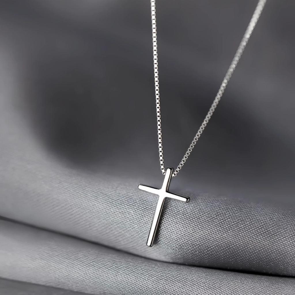 S925 sterling silver plated 14K gold cross pendant necklace men and women simple niche design box chain collarbone chain