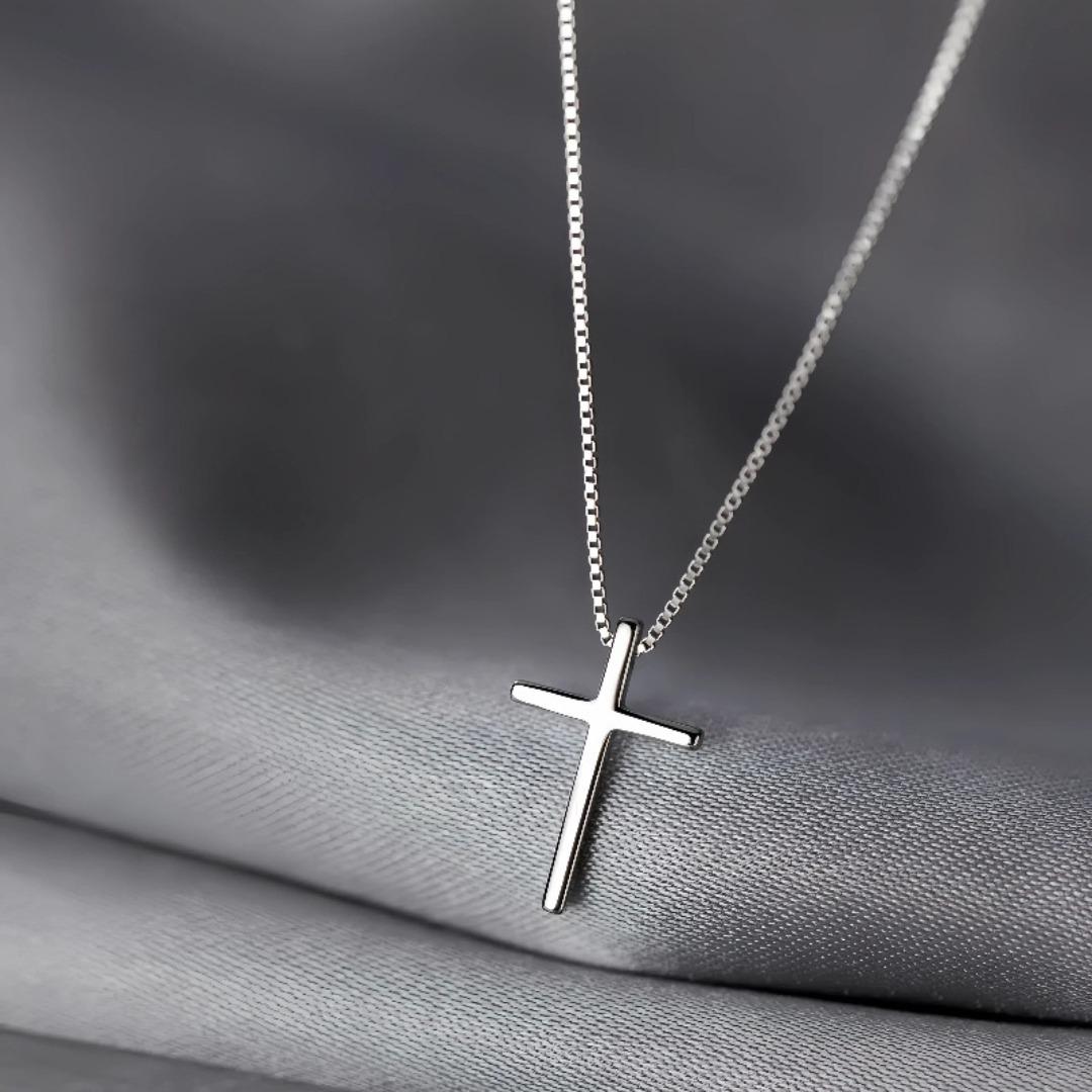 S925 sterling silver plated 14K gold cross pendant necklace men and women simple niche design box chain collarbone chain 925 silver золотой