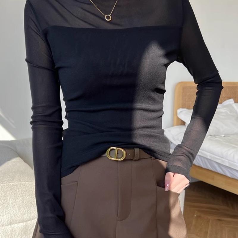 Fleece Thickened Solid Color Semi-turtleneck Bottoming Shirt with A New Top In Early Autumn