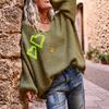 New Autumn and Winter Love Pattern V-neck Sweater for Women Casual Loose Long-sleeved Pullover Knitted Sweater