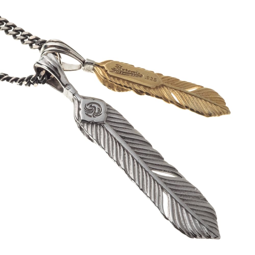 Artemis Classic Phoenix Double Feather Pendant with 50cm Multi-Design Chain (ACP0375) - Men's Silver Accessory, Brand Name Jewelry, 925 Sterling