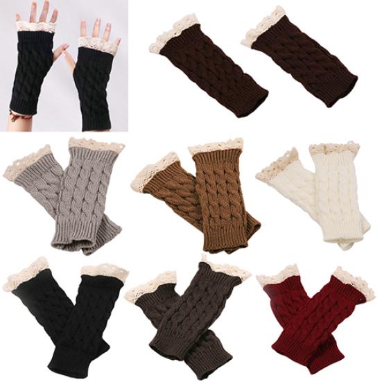 Women Fingerless Lace Gloves Soft Knitted Warm Long Mitten Wrist Warmer Winter Gift