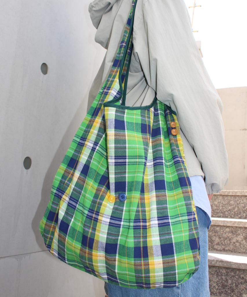 Pmco Check Button Packable Shoulder Bag (Green)