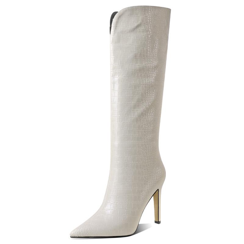 

Сексуальні ботфорти до коліна Жіноче взуття Модні гостроносі ковбойські чоботи Вестерн Жіночі високі підбори Застібка-блискавка Чорні Білі Червоні Вечірнє взуття 39 білий