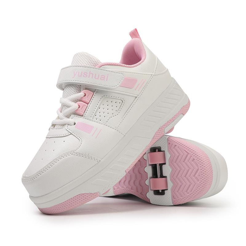 

31-40 для девочек, четырехколесная спортивная обувь, детские съемные туфли на плоской подошве, двойное назначение, коньки для мальчиков 36 белый/розовый