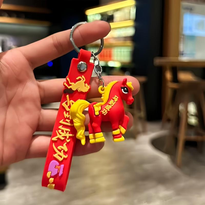 Söt Tecknad Häst Nyckelring Zodiak Häst Berlocker Bilnyckelring Mode Ryggsäck Hänge Dekorationstillbehör Nyårsgåva
