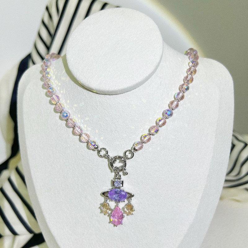 

Zircon Crystal Oval Planet Necklace Double Layer Stacked Sweet Niche Clavicle Chain Fashion Personality Jewelry