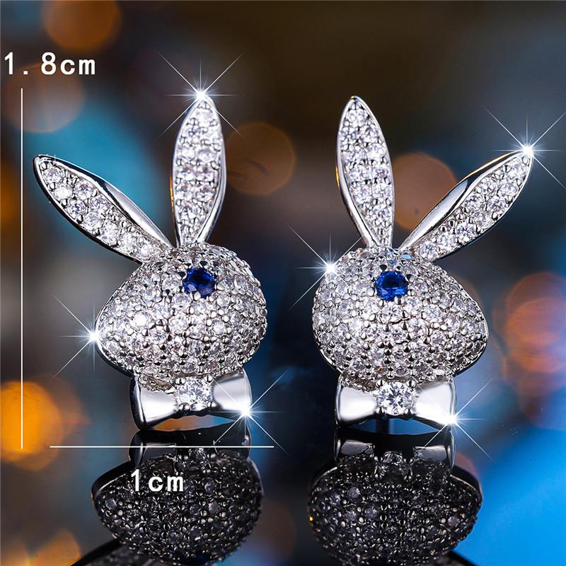 Female Crystal Blue Rabbit Animal Stud Earrings Vintage Silver Color Wedding Jewelry For Women