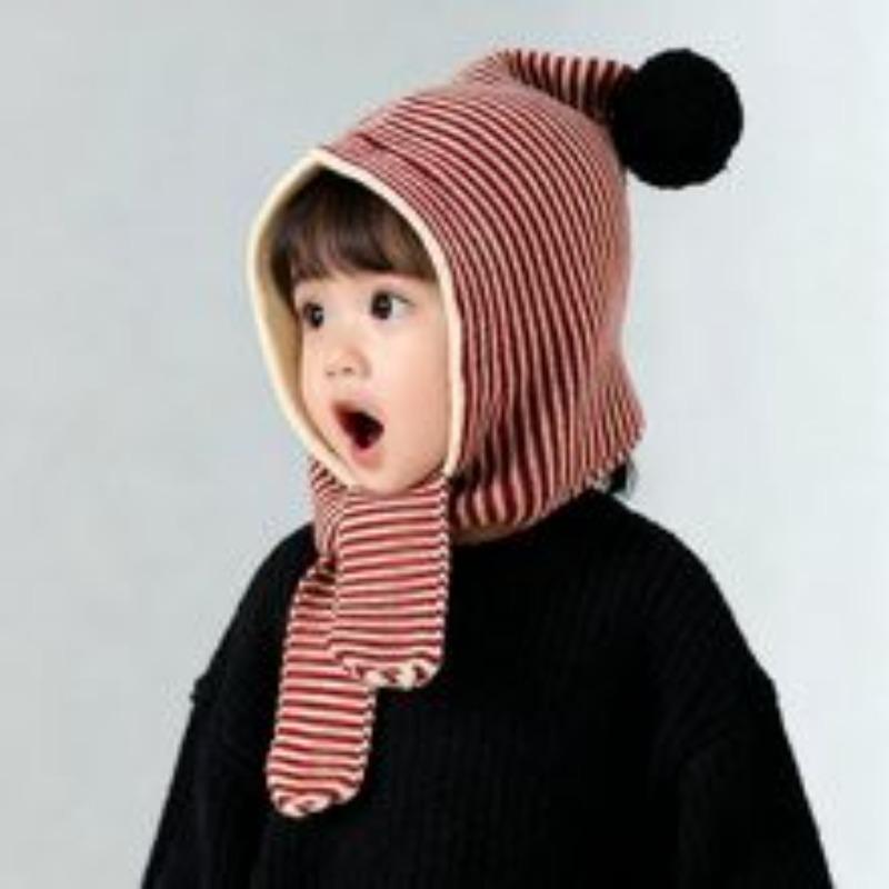 Dziecięcy Jesienno-Zimowy Ciepły Gruby Dzianinowy Zestaw Czapka Szalik - Unisex Dziecięcy Wiatroodporny Z Nausznikami 2-w-1 Przytulne Nakrycie Głowy