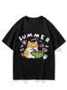 Funny Summer Cat Eating Watermelon Graphic T-Shirt Women Kawaii Kitten Print Tee Harajuku Short Sleeve Casual Vacation Top