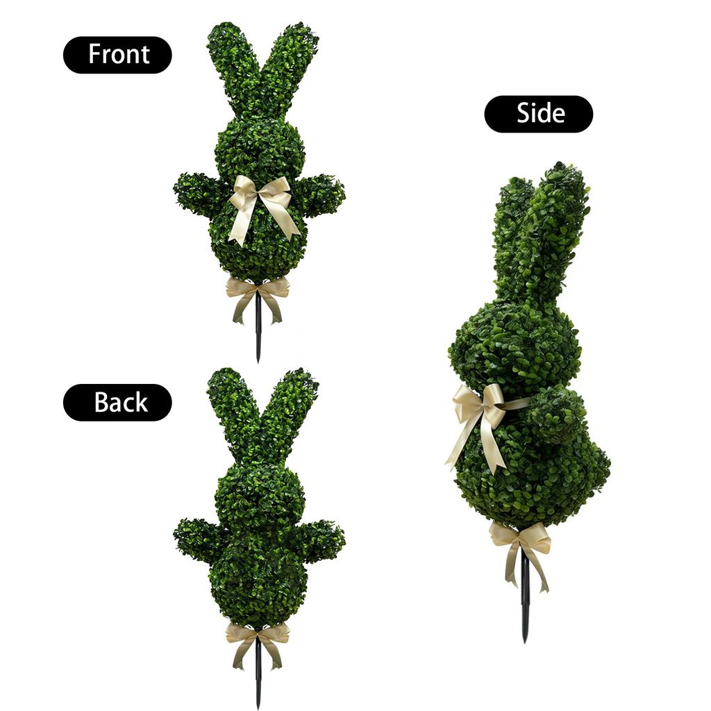 Artificial Bunny Shaped Topiary Tree Decorative Garden Stake Realistic Faux Plant Sculpture for Indoor Outdoor Use Easter Spring Decoration