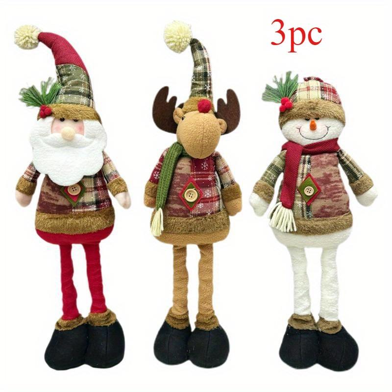 

3pcs Festive Christmas Decorations: Elegant Plaid Santa, Snowman and Reindeer Figurines Perfect for Home,or Store Window Display
