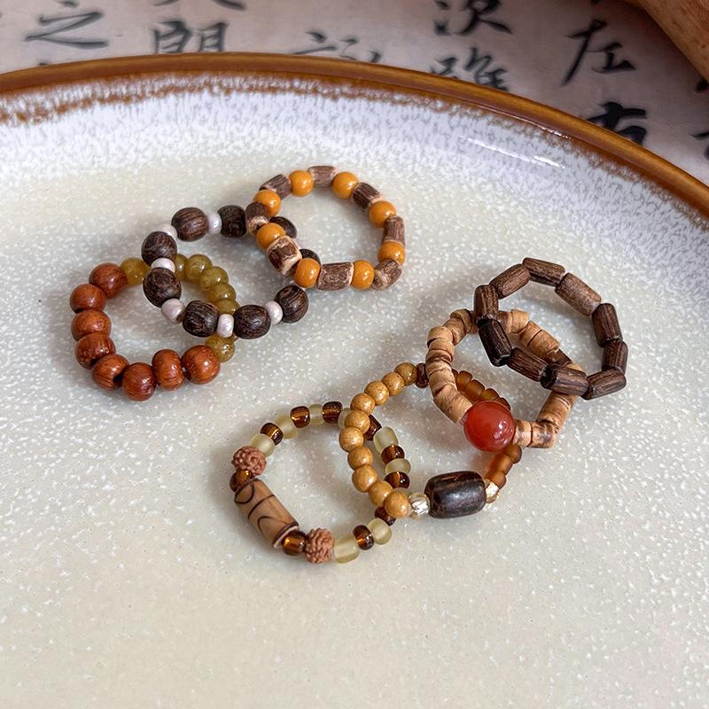 Vintage wood beaded beaded ring for women design stylish personalized ring accessories