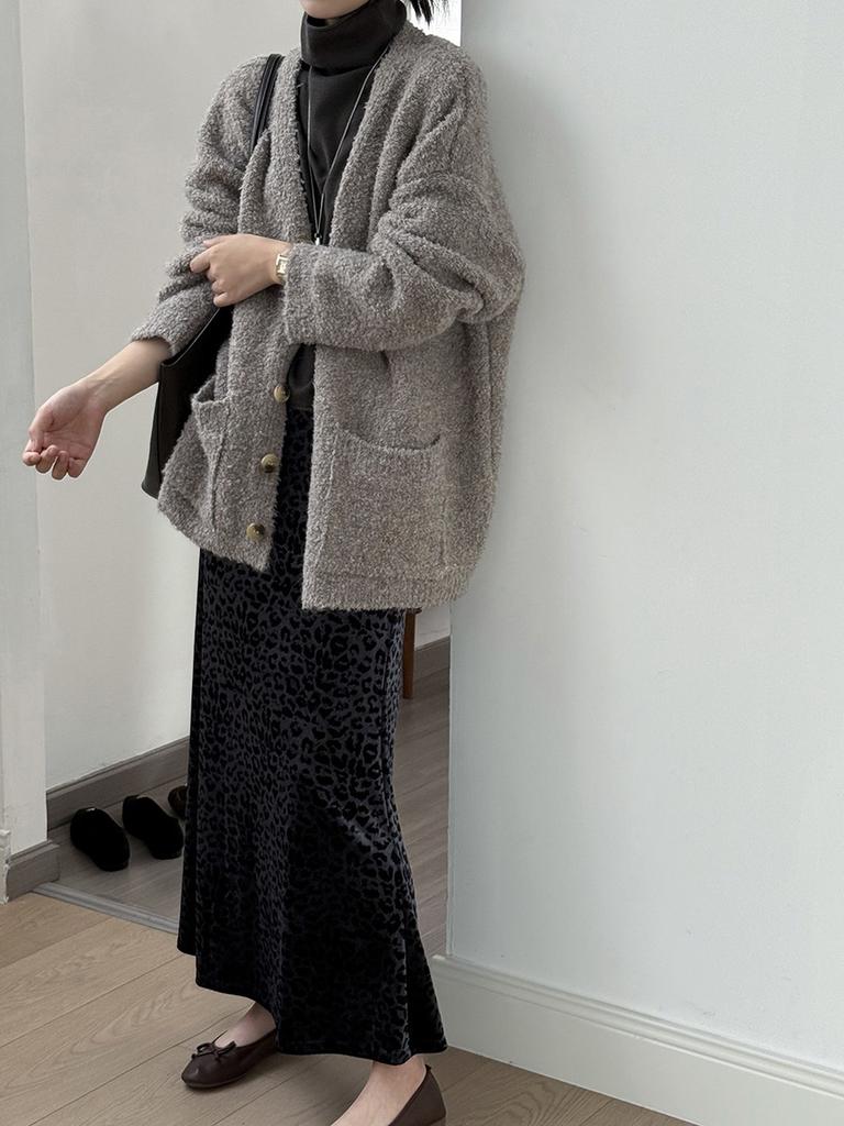 Vintage Leopard Velvet Half-Skirt Women Autumn High Waist Slim Fit Bodycon A-Line Long Dress