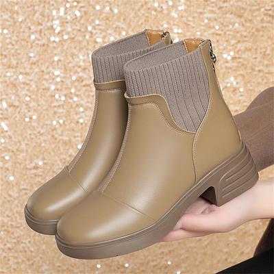 Winter Warm Elegant Anti-slip Medium Heels Thick Plush Short Boots for Woman Zipper Comfort Punk Style Ankle Boots