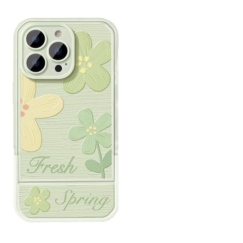 Oil Painting Flower Apple Iphone16promax Mobile Phone Case with Invisible Bracket 15plus Transparent 14 Protective Case 13