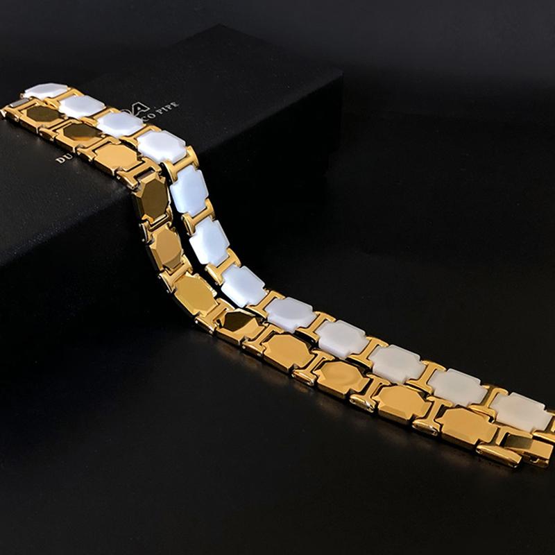 11MM Breit Weißgoldfarbenes Keramikarmband für Männer Frauen Gesundheit Energie Germanium Therapeutisch Magnetisch Herren Armbänder Armreifen