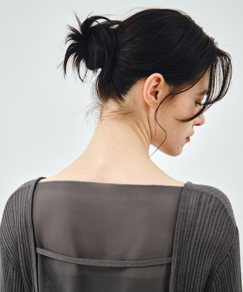 MONGDOL See-Through Lace-Up Knit Blouse Charcoal Mdbl009Charcoal
