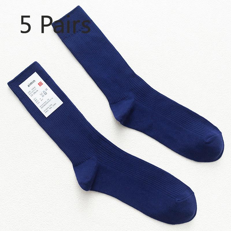 

5 пар мужских ретро-носков впитывающих пот в вертикальную полоску из хлопка однотонного цвета до середины голени 5 Pairs синий/фиолетовый