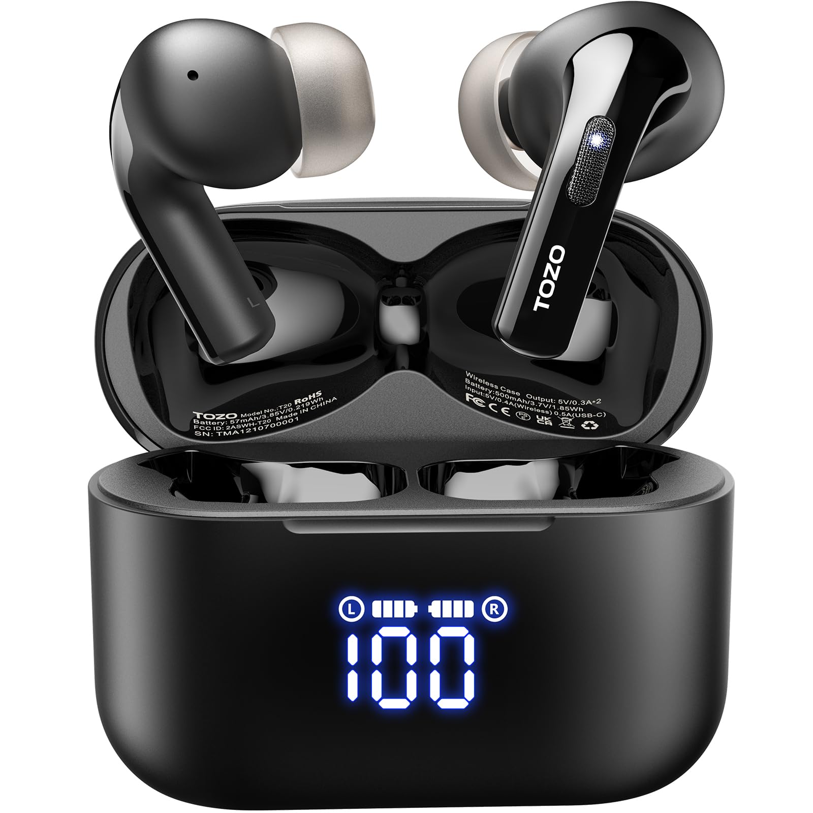

TOZO T20 Wireless Earbuds [New for 2023] Bluetooth 5.3 with ENC Noise Cancellation, Built-in Microphone, Immersive Premium Sound, Digital LED